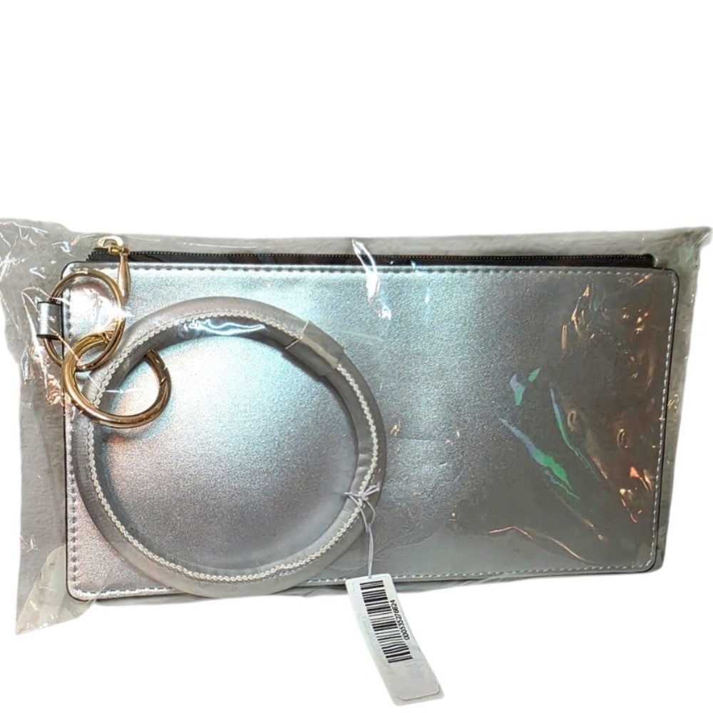 Silver Metallic Wristlet Clutch with Ring Handle